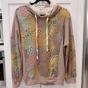 WHITE BIRCH  Waffle Knit Animal Print Long Sleeve Hoodie